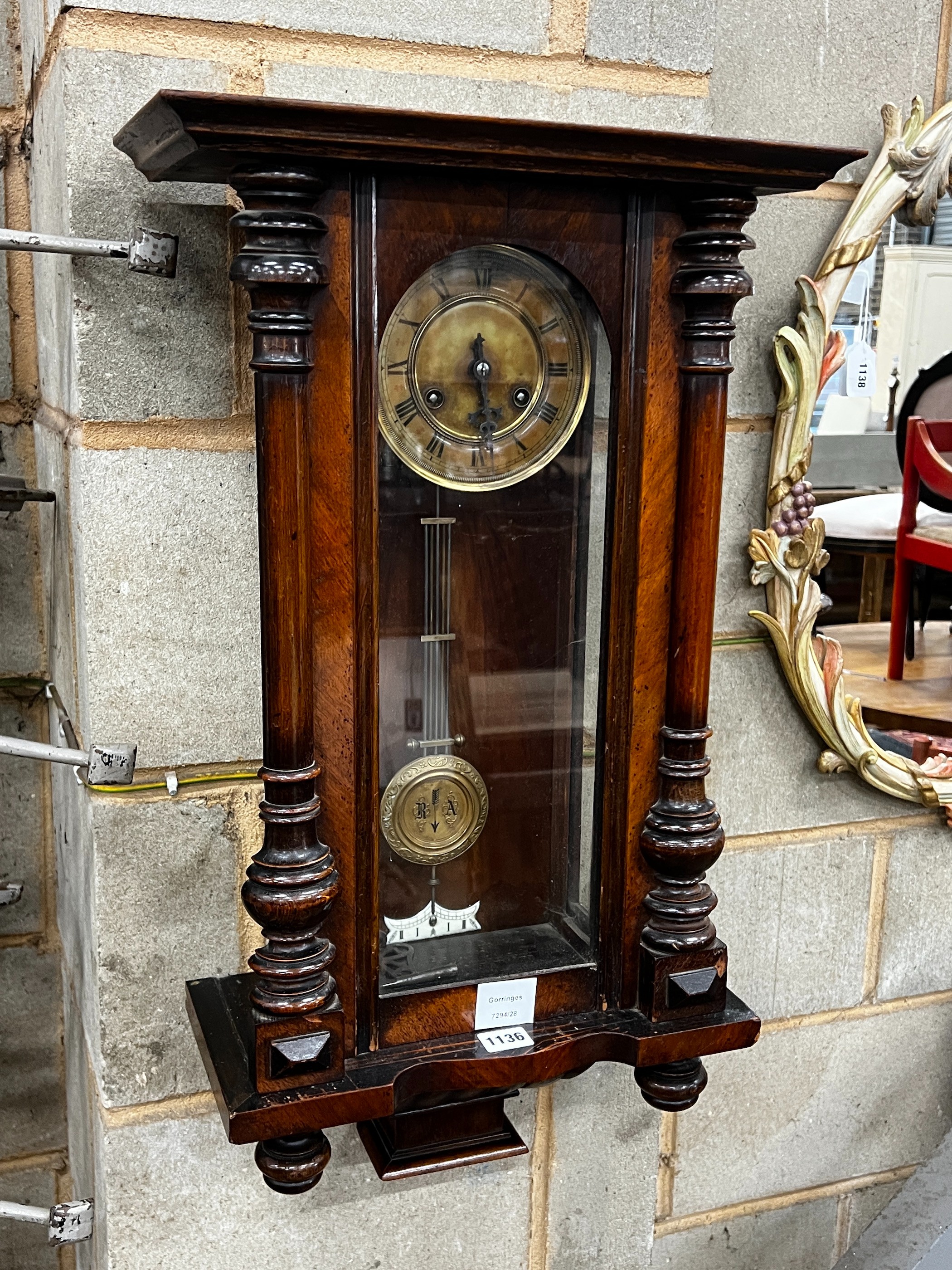 A 19th century Vienna style wall clock, height 65cm